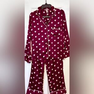 Victoria's Secret Wine Burgundy and White Polka Dot Pajama Set